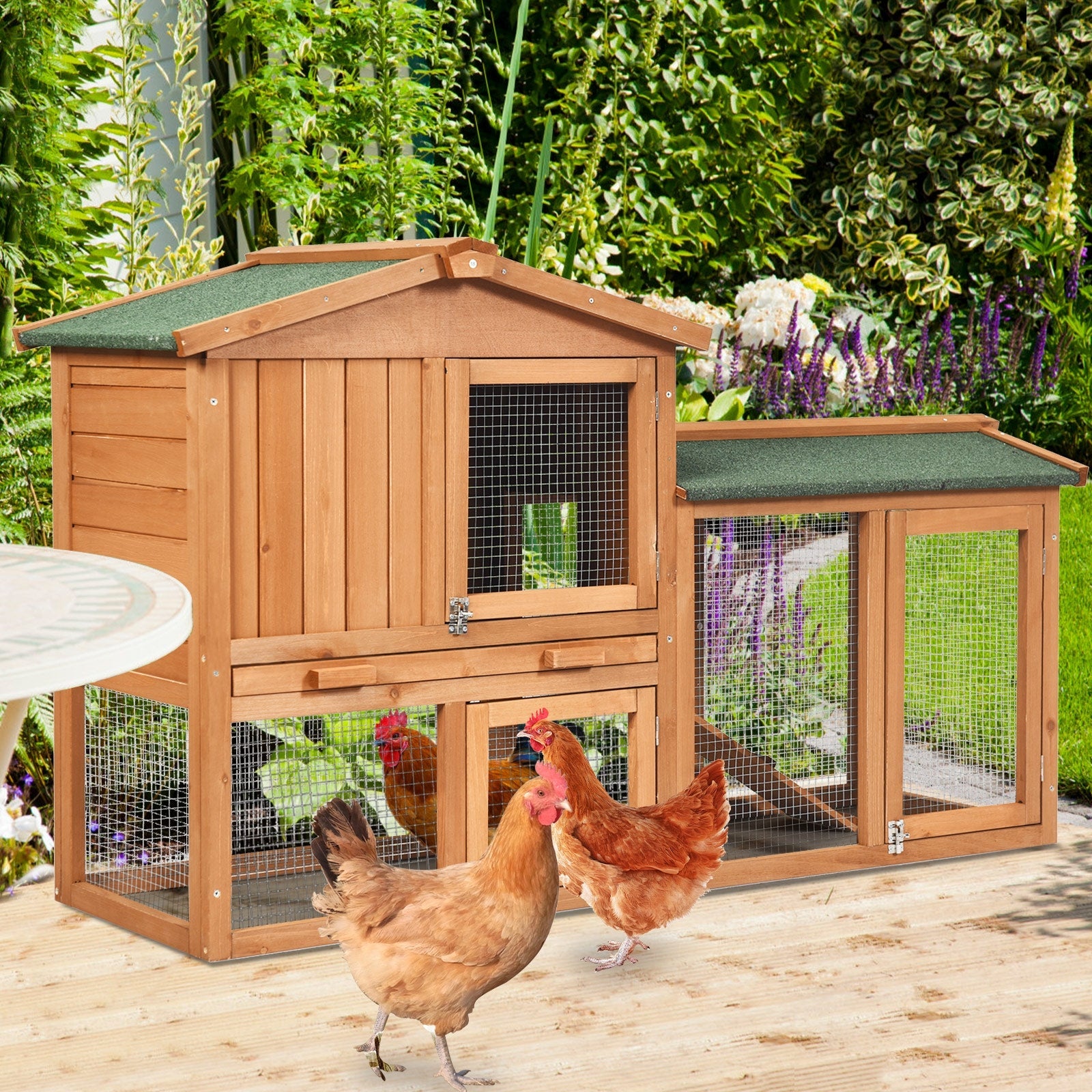 58 Inch Weatherproof Wooden Rabbit Hutch-Brown