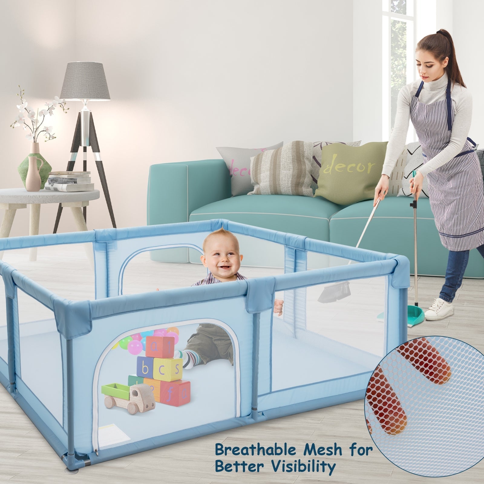 Baby Playpen Extra Large Kids Activity Center Safety Play-Blue