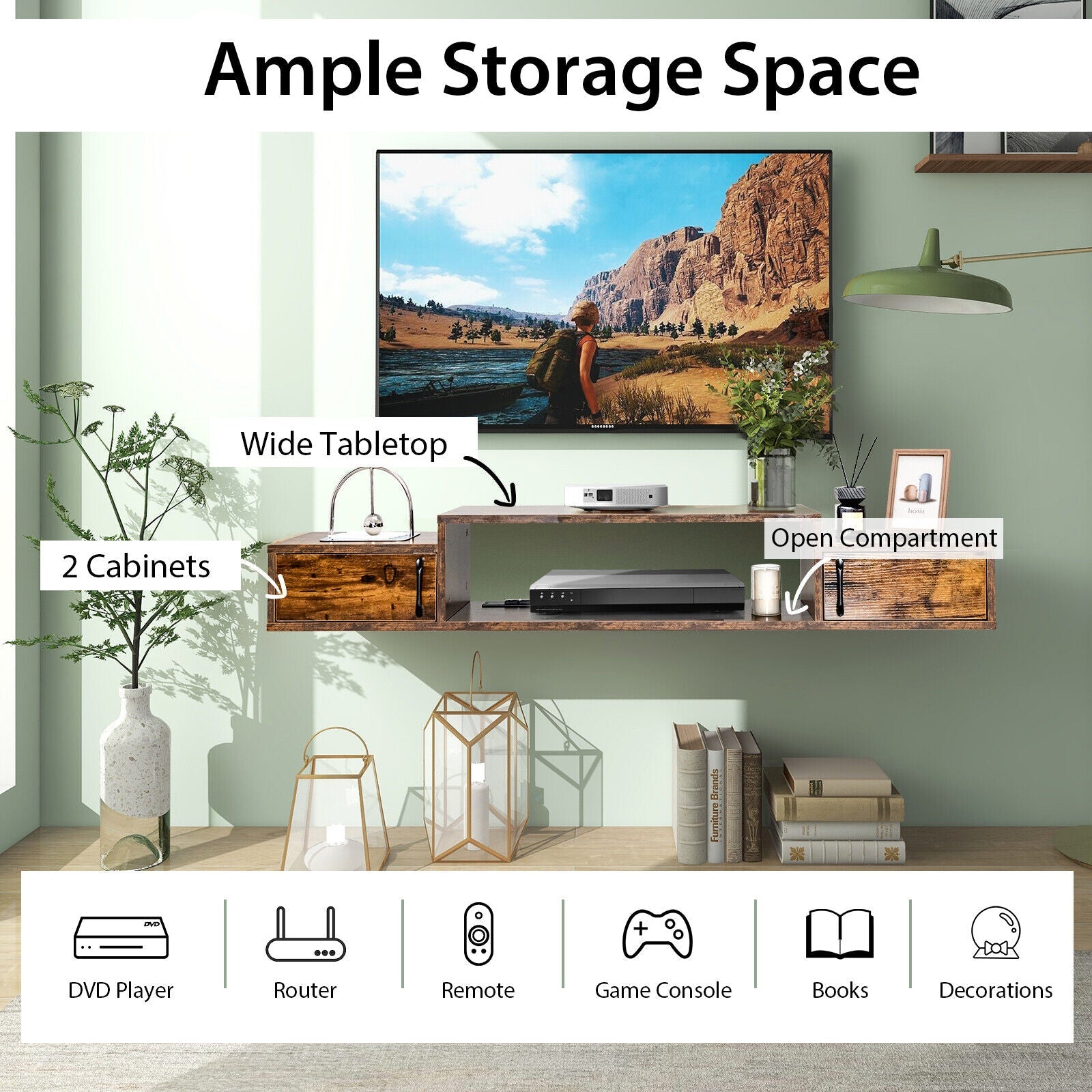 55 Inches Floating TV Stand with Power Outlet