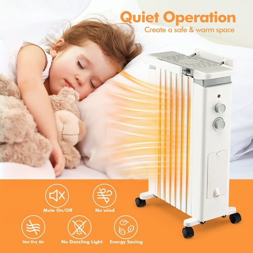 1500W Portable Oil Filled Radiator Heater with 3 Heat Settings
