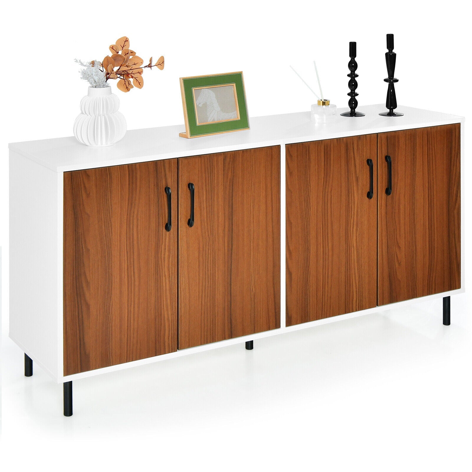 4-Door Kitchen Buffet Sideboard for Dining Room and Kitchen-White