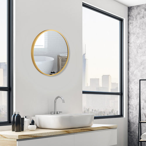 16-inch Round Wall Mirror with Aluminum Alloy Frame