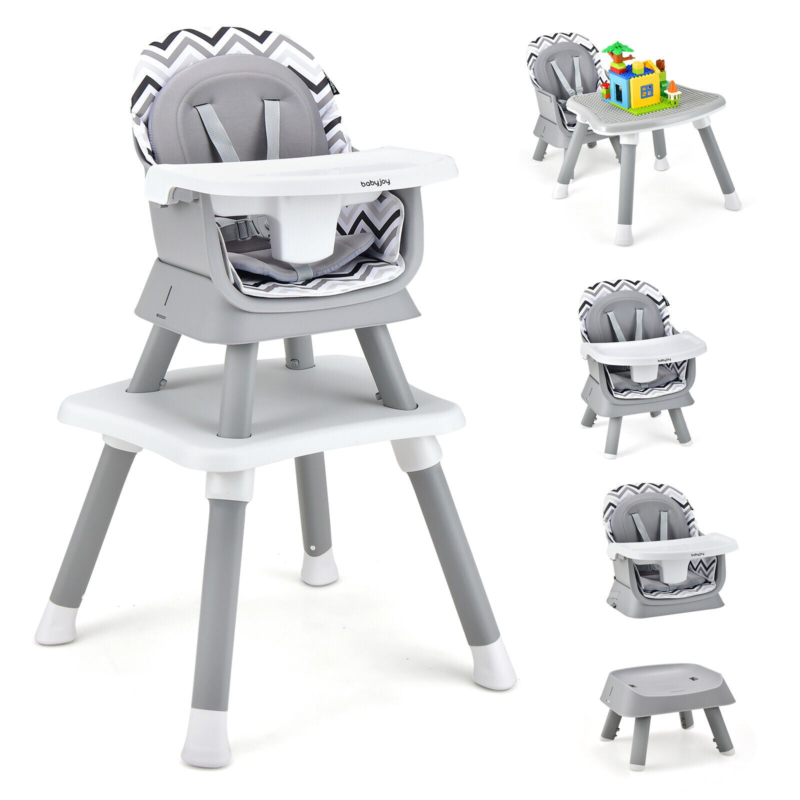6-in-1 Convertible Baby High Chair with Adjustable Removable Tray