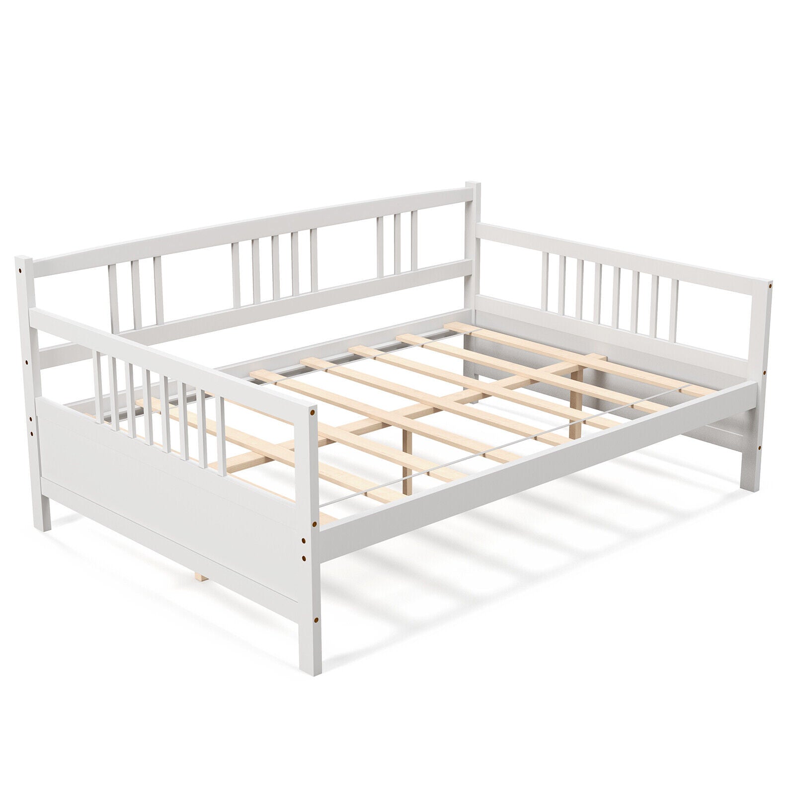 Classic Wooden Full Size Daybed Frame with Guardrails