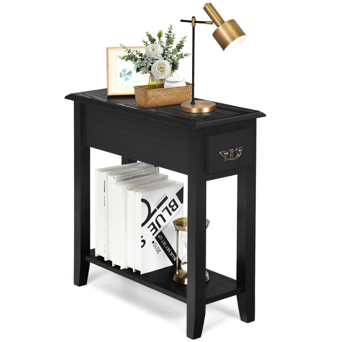 End Table Bedside Sofa End Table Narrow Nightstand with Wooden Legs