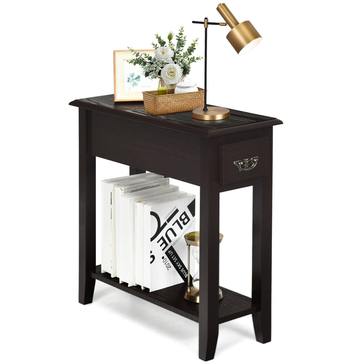 End Table Bedside Sofa End Table Narrow Nightstand with Wooden Legs