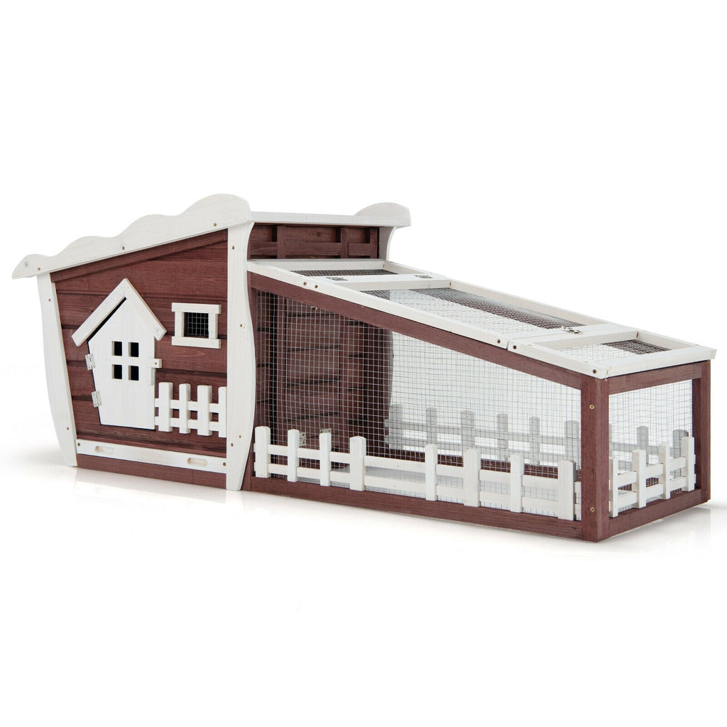 62 Inch Wooden Rabbit Hutch with Pull Out Tray