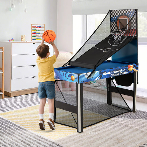 10-in-1 Combo Game Table Set with Table Tennis Basketball Soccer-Blue