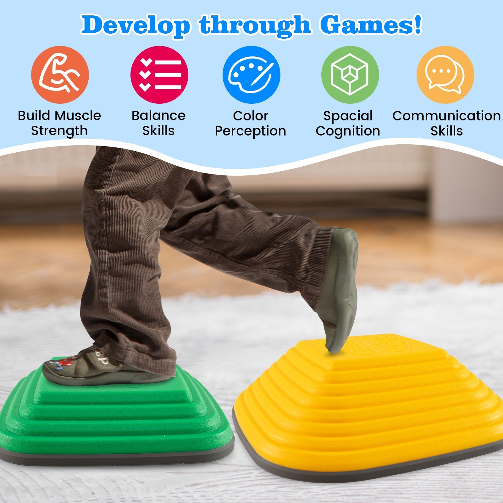 11 Pieces Kids Stepping Stone Square Stackable Indoor Outdoor-Multicolor