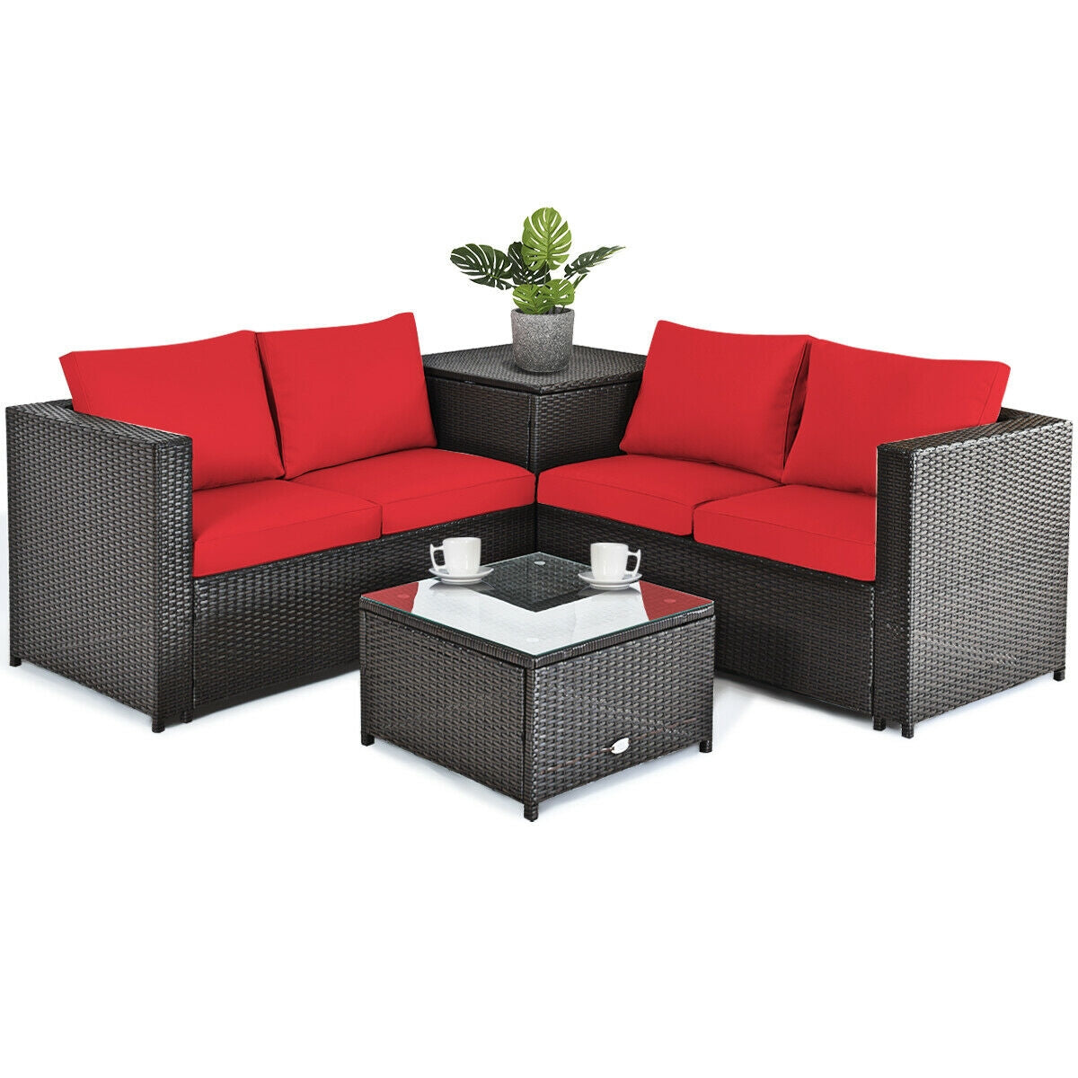 4 Pieces Outdoor Patio Rattan Furniture Set with