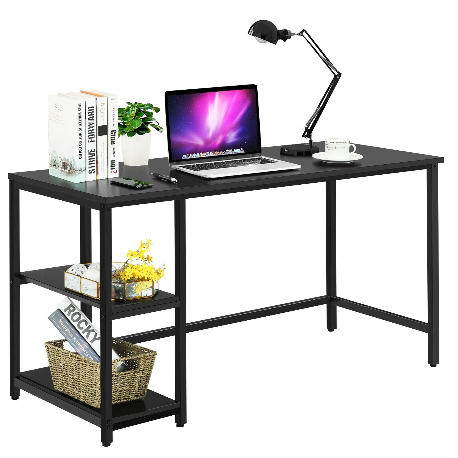47 Inch Computer Desk Office Study Table Workstation Home with Adjustable Shelf Black