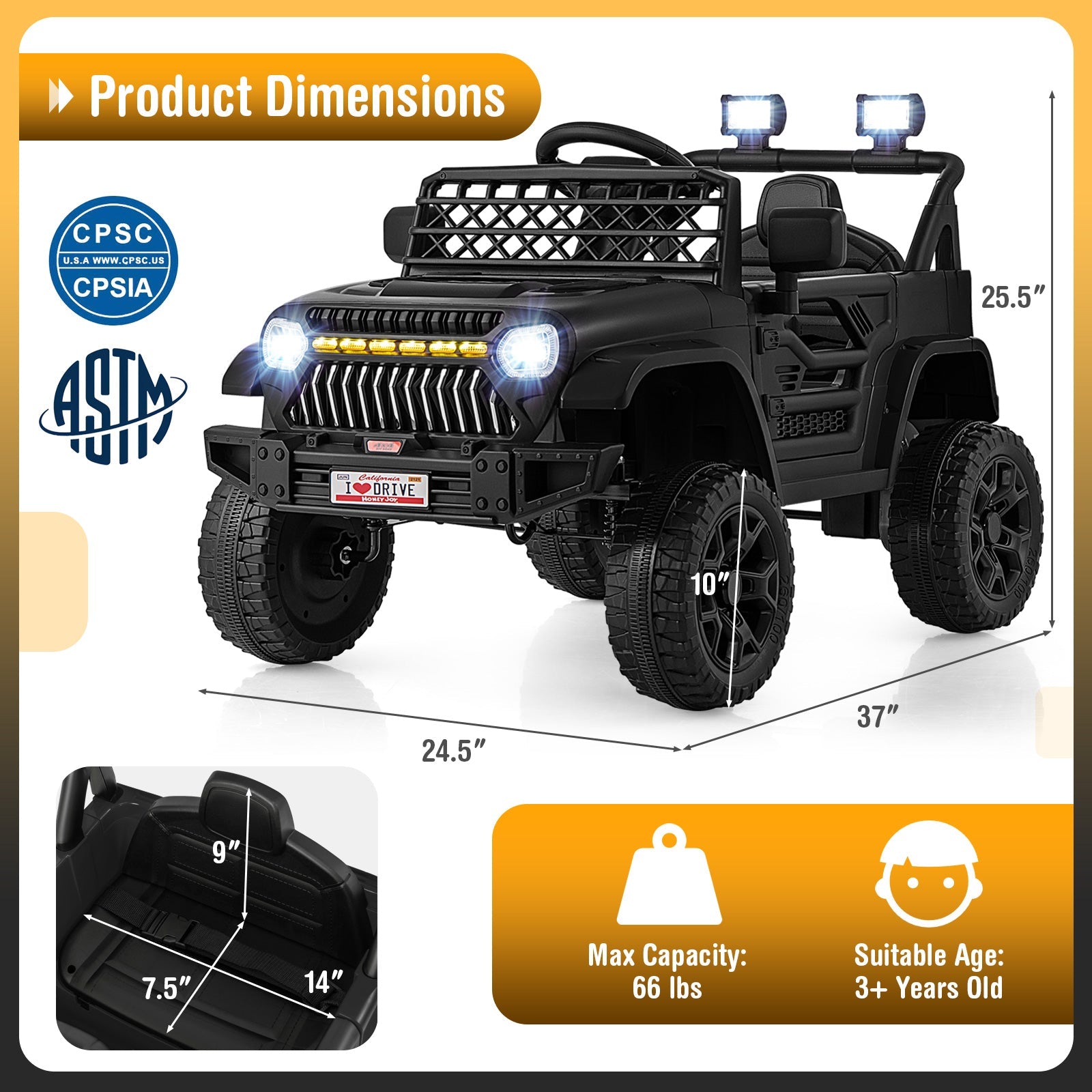12V Kids Ride on Truck Car with Parental Remote and Music Player