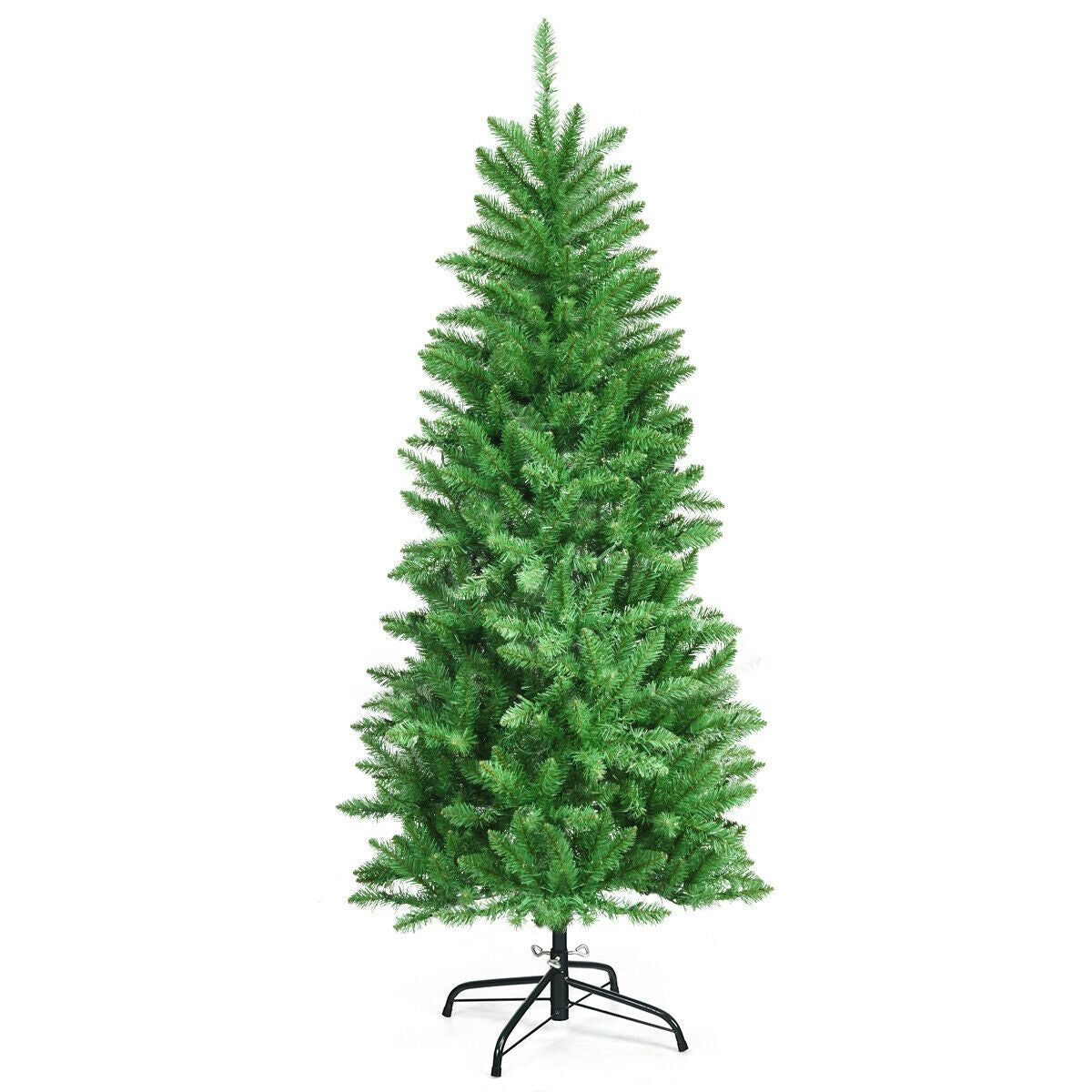6 Feet PVC Hinged Pre-lit Artificial Fir Pencil Christmas Tree with 150 Lights