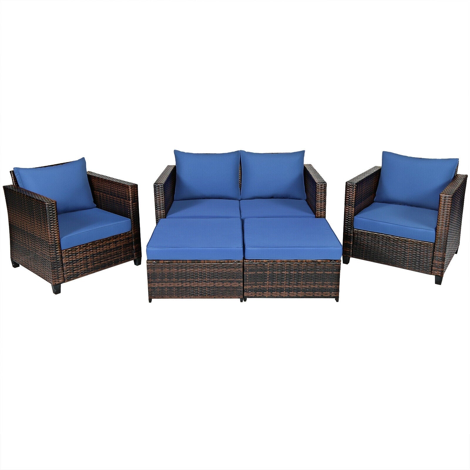 5 Pieces Patio Cushioned Rattan Furniture Set