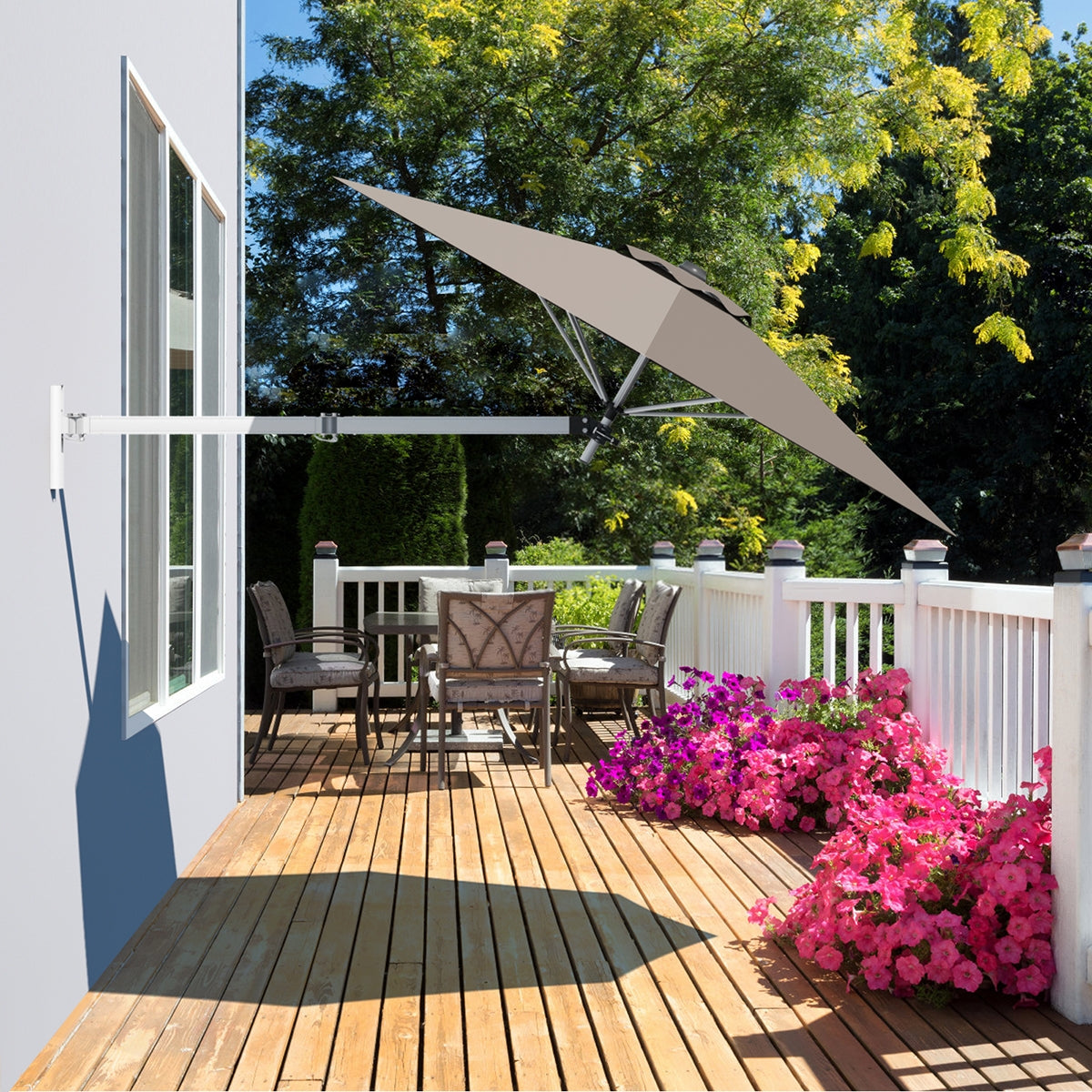 8ft Wall-Mounted Telescopic Folding Tilt Sun Shade Umbrella