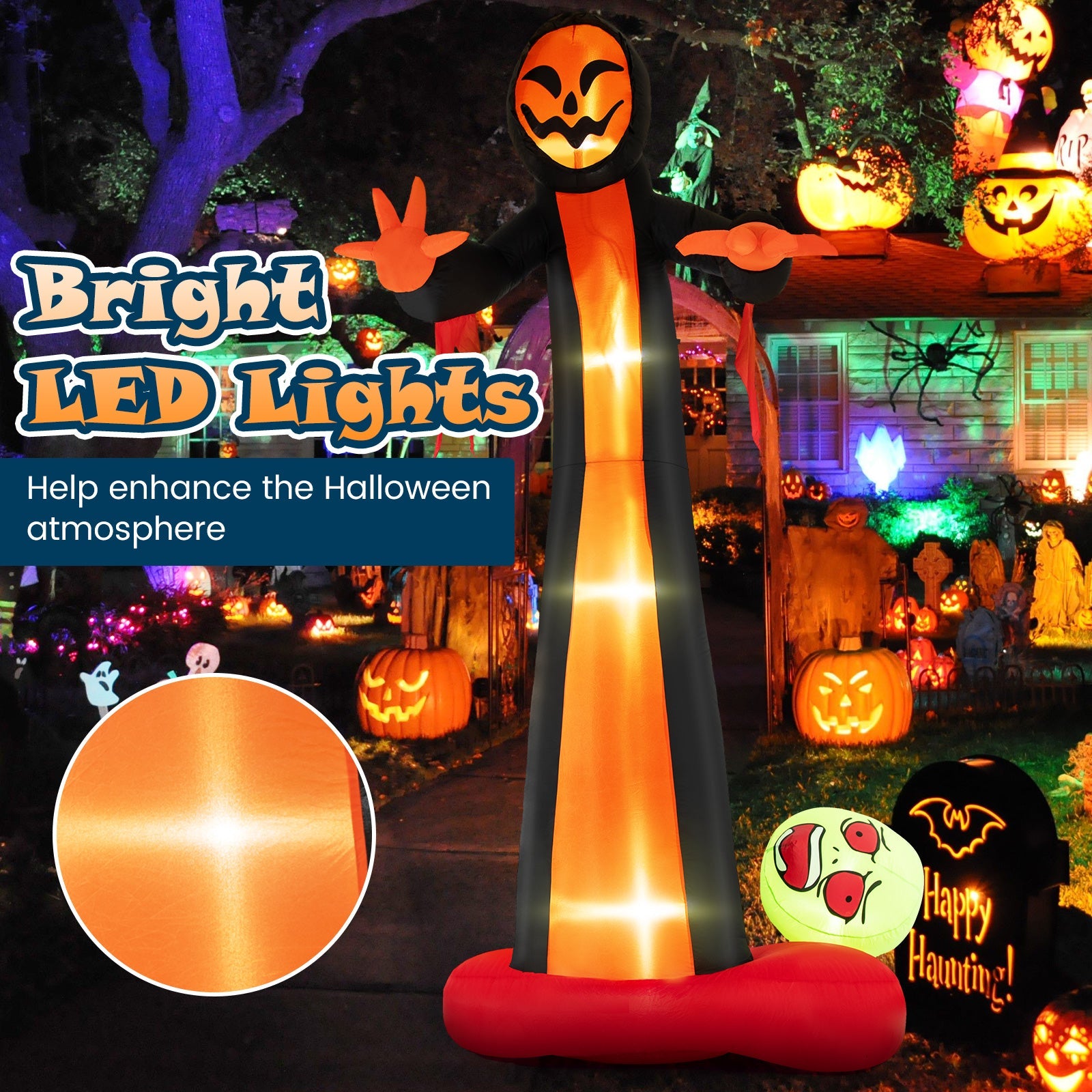 12 Feet Inflatable Grim Reaper Ghost with Built-in LED Lights and Scary Skull