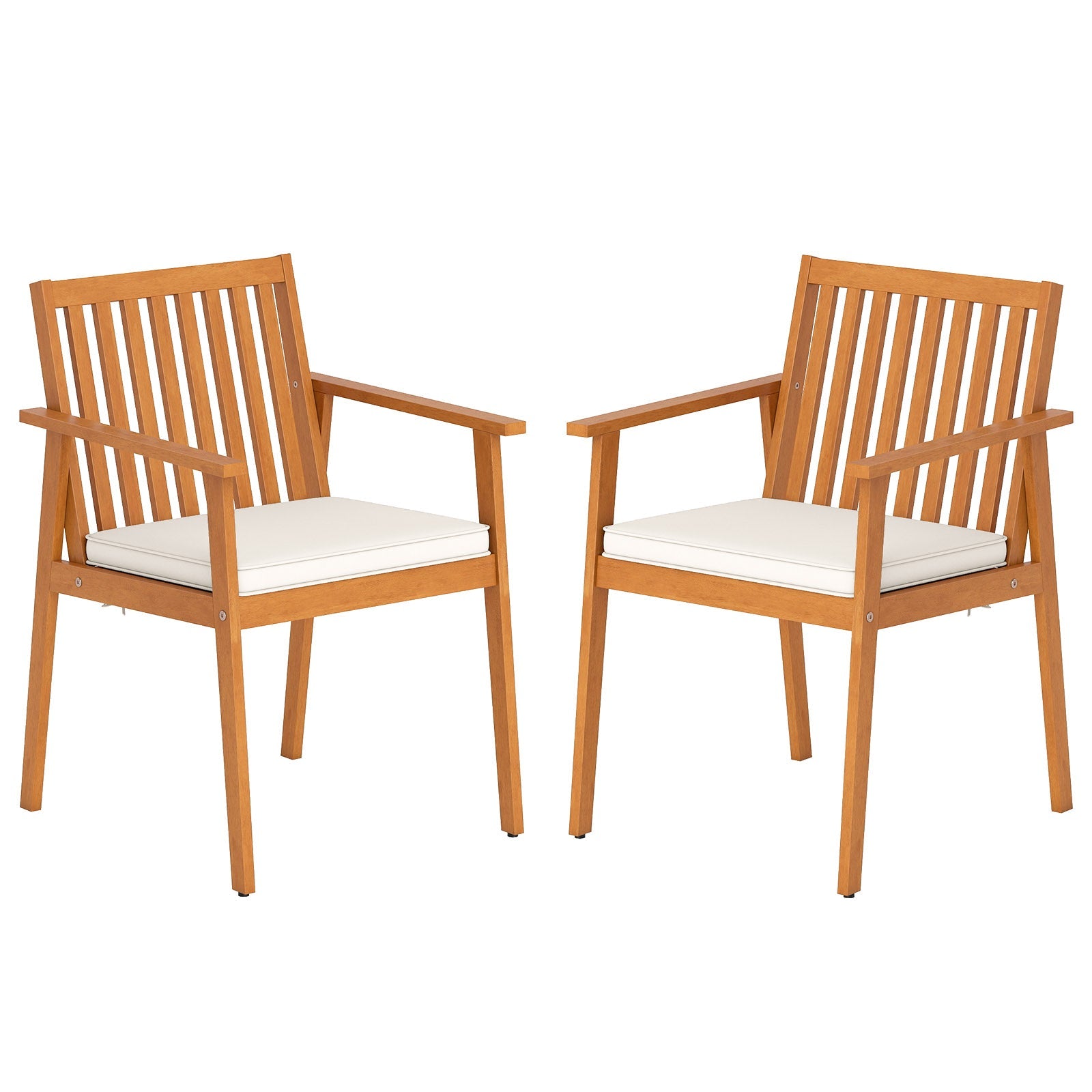 2 Pieces Patio Dining Chairs Outdoor Acacia Wood Chairs with Removable Padded Cushion