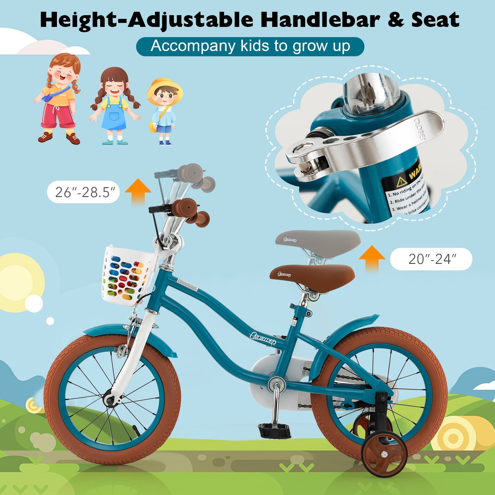 14 Inch Kid's Bike with Removable Training Wheels and Basket-Blue