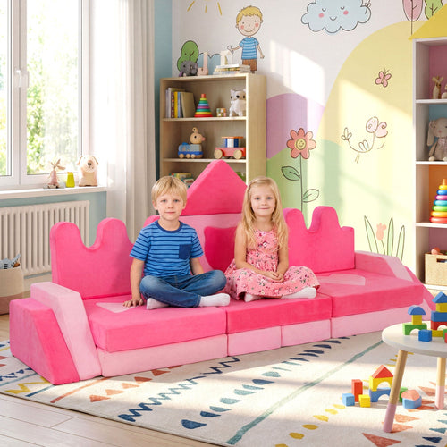 14 Piece Kids Play Couch Modular Foam Climbing Blocks for Kids 3+ Years Old-Pink