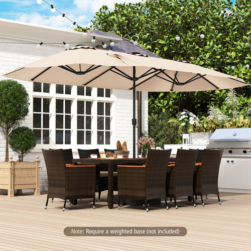 15.5 FT Extra-Large Patio Umbrella with LED Solar Lights and Crank Handle