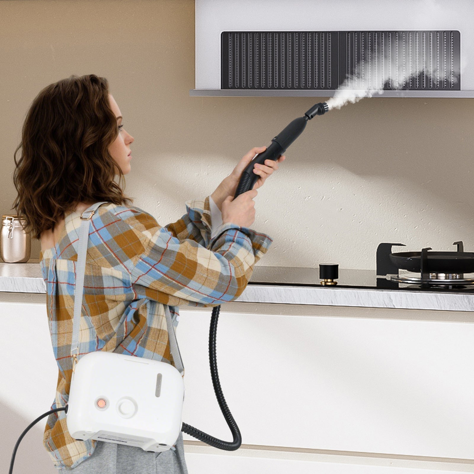 1500W Portable Steam Cleaner with 34 oz Water Tank-White