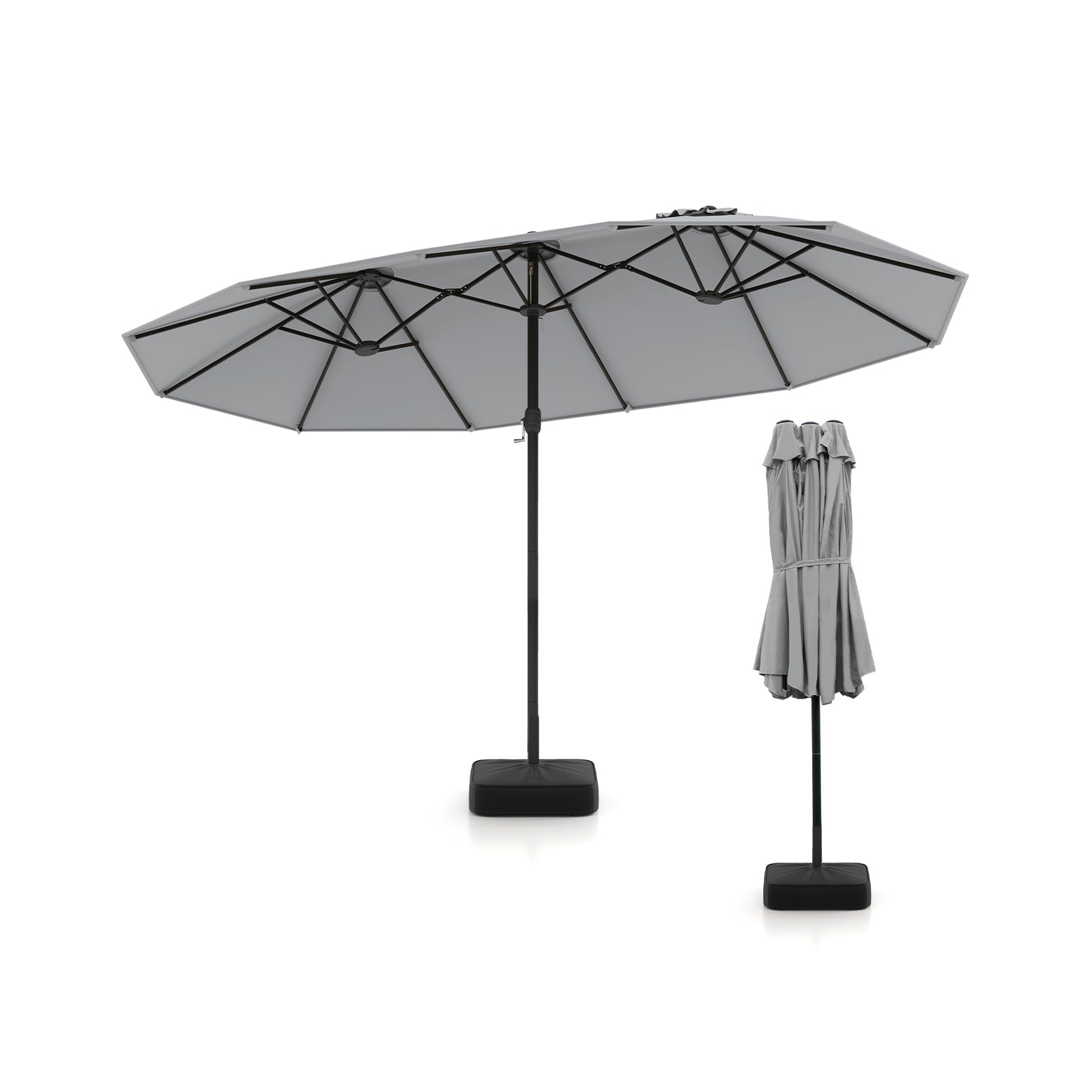 15 Feet Double-Sided Twin Patio Umbrella with Crank and Base