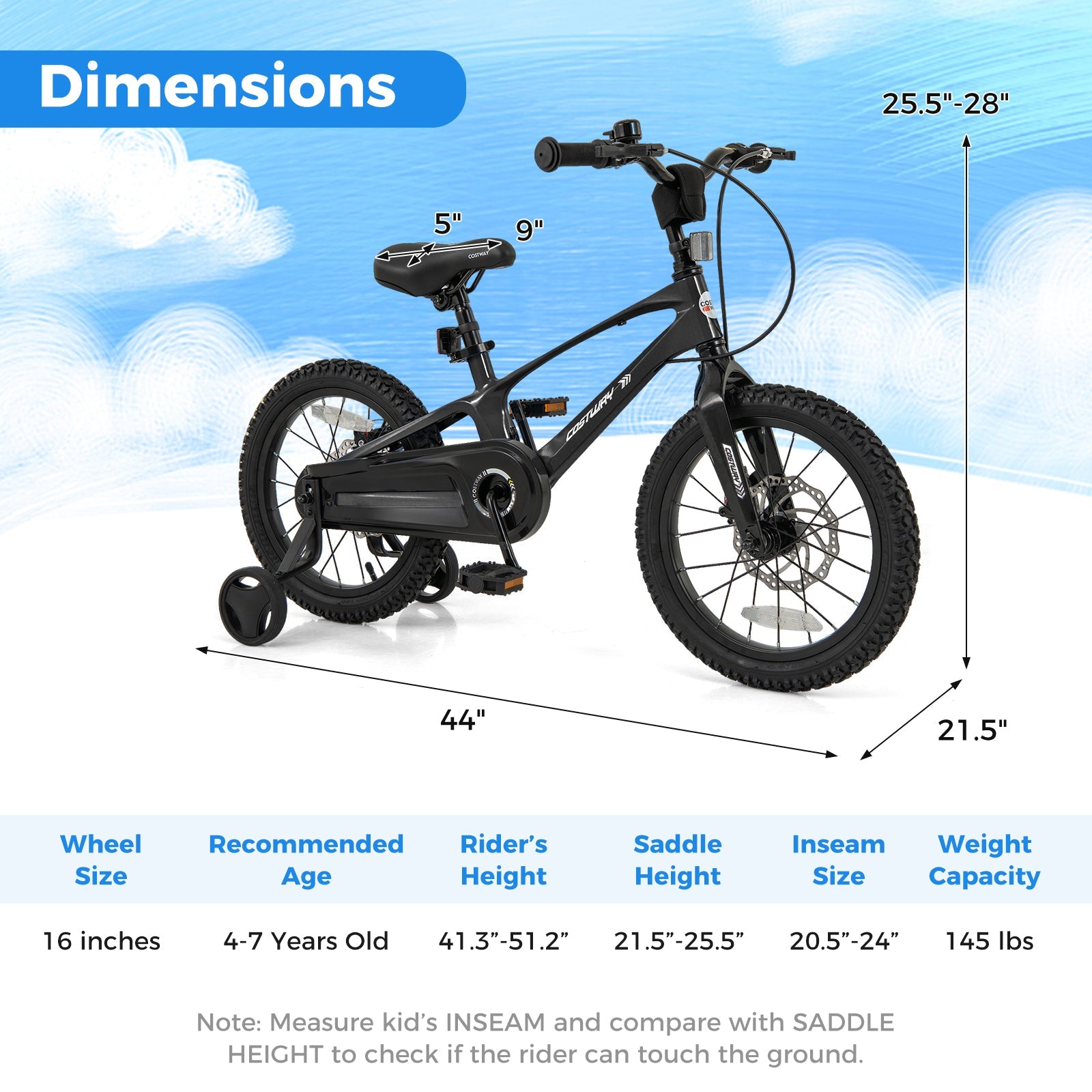 16 Inch Kids Bike Lightweight with 2 Removable Training Wheels for Aged 4-7-16 inches