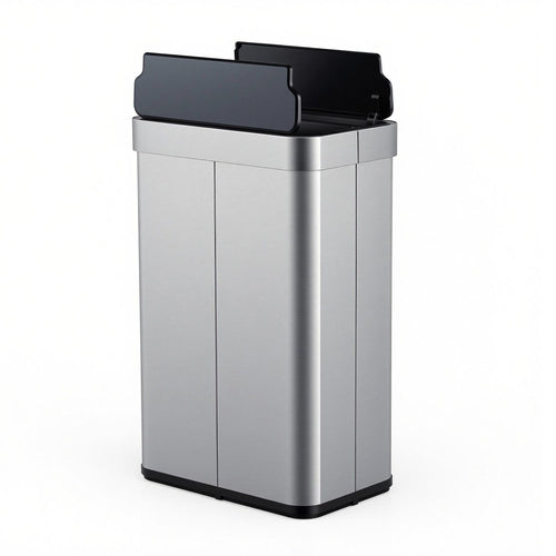 16 Gallon Trash Can with Wing Lids for Bedroom Bathroom Kitchen-Silver