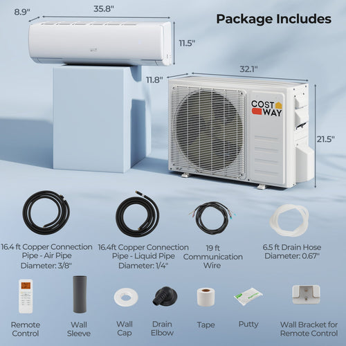 17000 BTU 208/230V Mini Split Air Conditioner and Heater Pump System