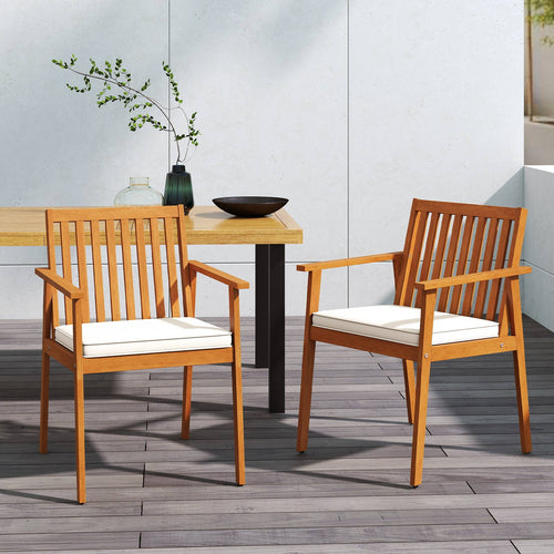2 Pieces Patio Dining Chairs Outdoor Acacia Wood Chairs with Removable Padded Cushion