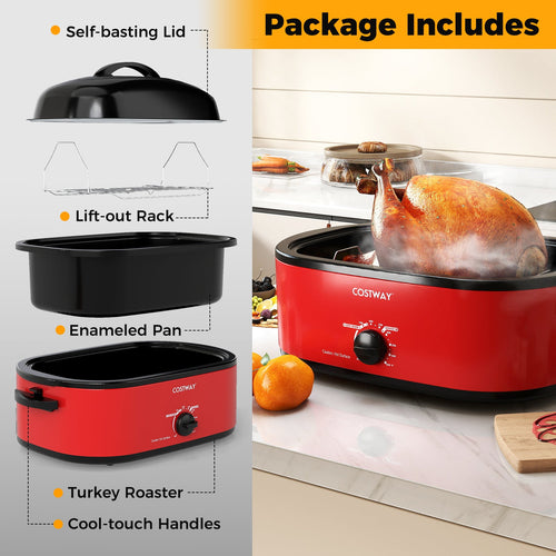 18QT Electric Roaster Oven with Self-Basting Lid Turkey Roaster with Removable Pan