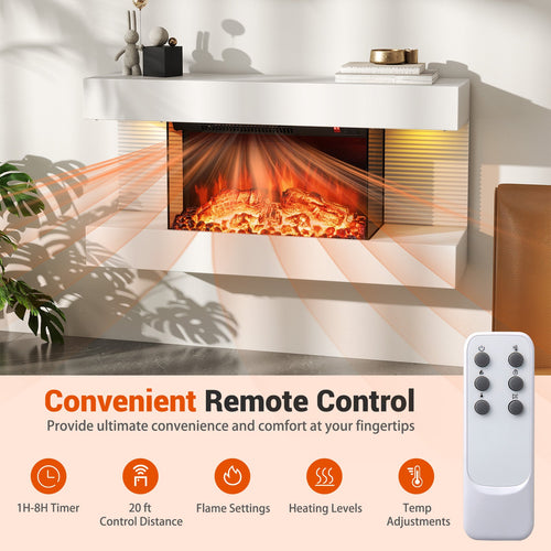 18/36 Inch 3-Sided Wall Mounted Electric Fireplace with 32/50 Inch Wide Floating Mantle