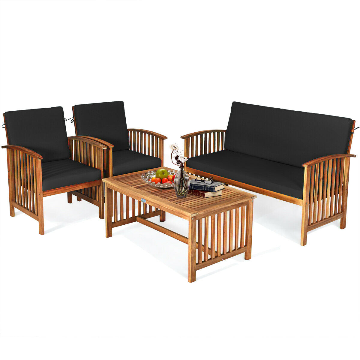 4 Pieces Patio Solid Wood Furniture Set