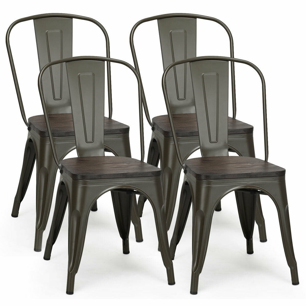 4 Pieces Tolix Style Metal Dining Side Chair Stackable Wood Seat