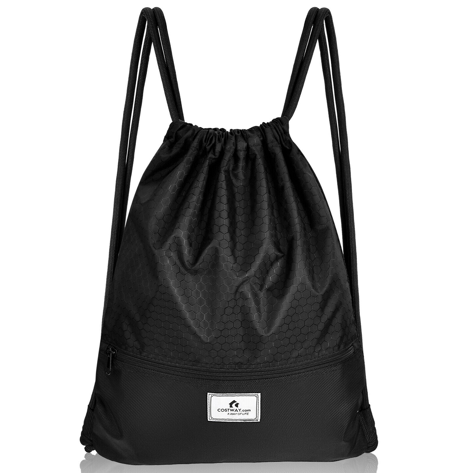 Drawstring Backpack String Bag Foldable Sports Sack with Zipper Pocket-Green
