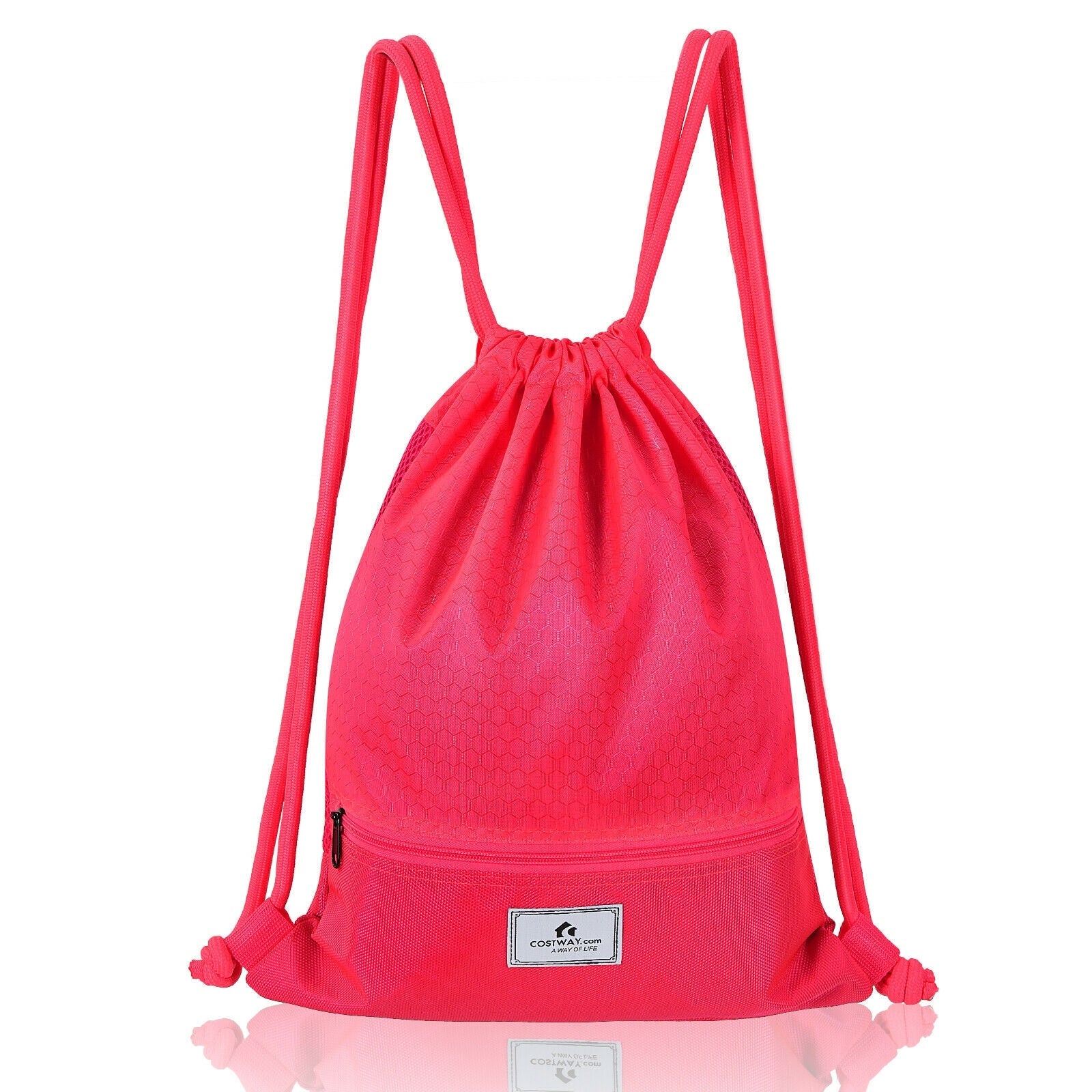 Drawstring Backpack String Bag Foldable Sports Sack with Zipper Pocket-Green