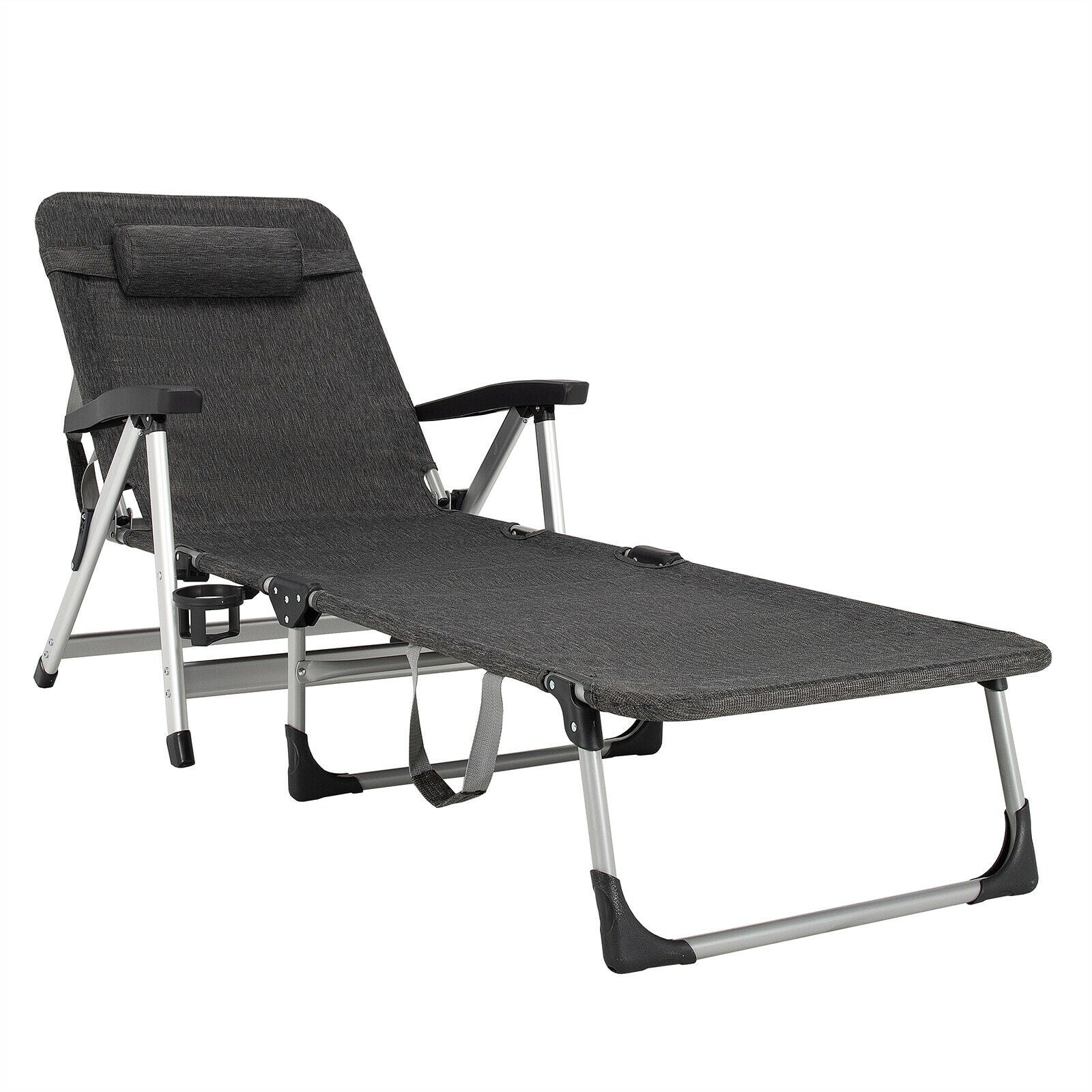 Beach Folding Chaise Lounge Recliner with 7 Adjustable Position
