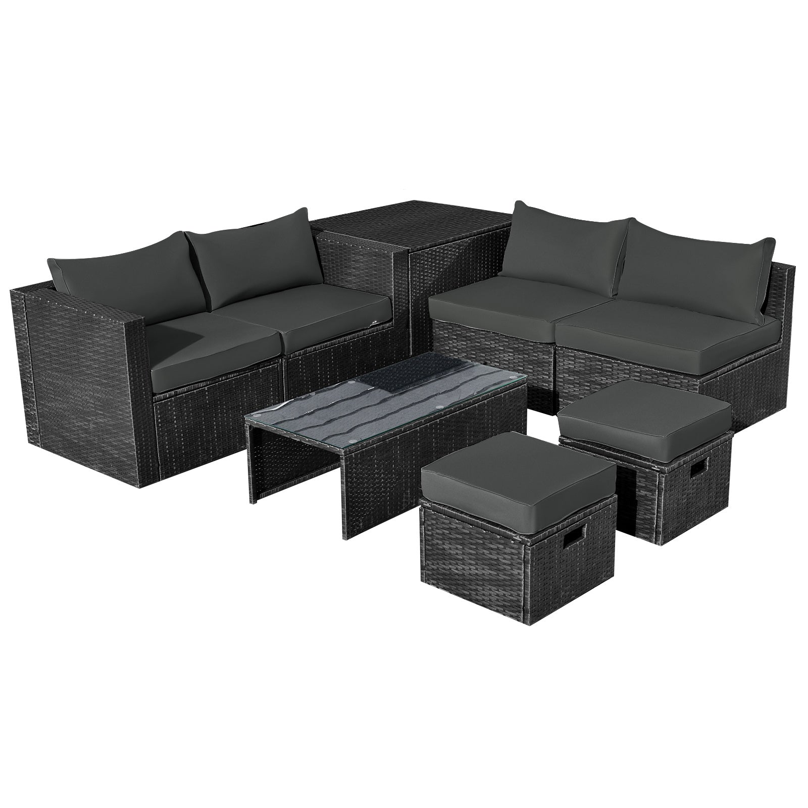 8 Pieces Patio Rattan Storage Table Furniture Set