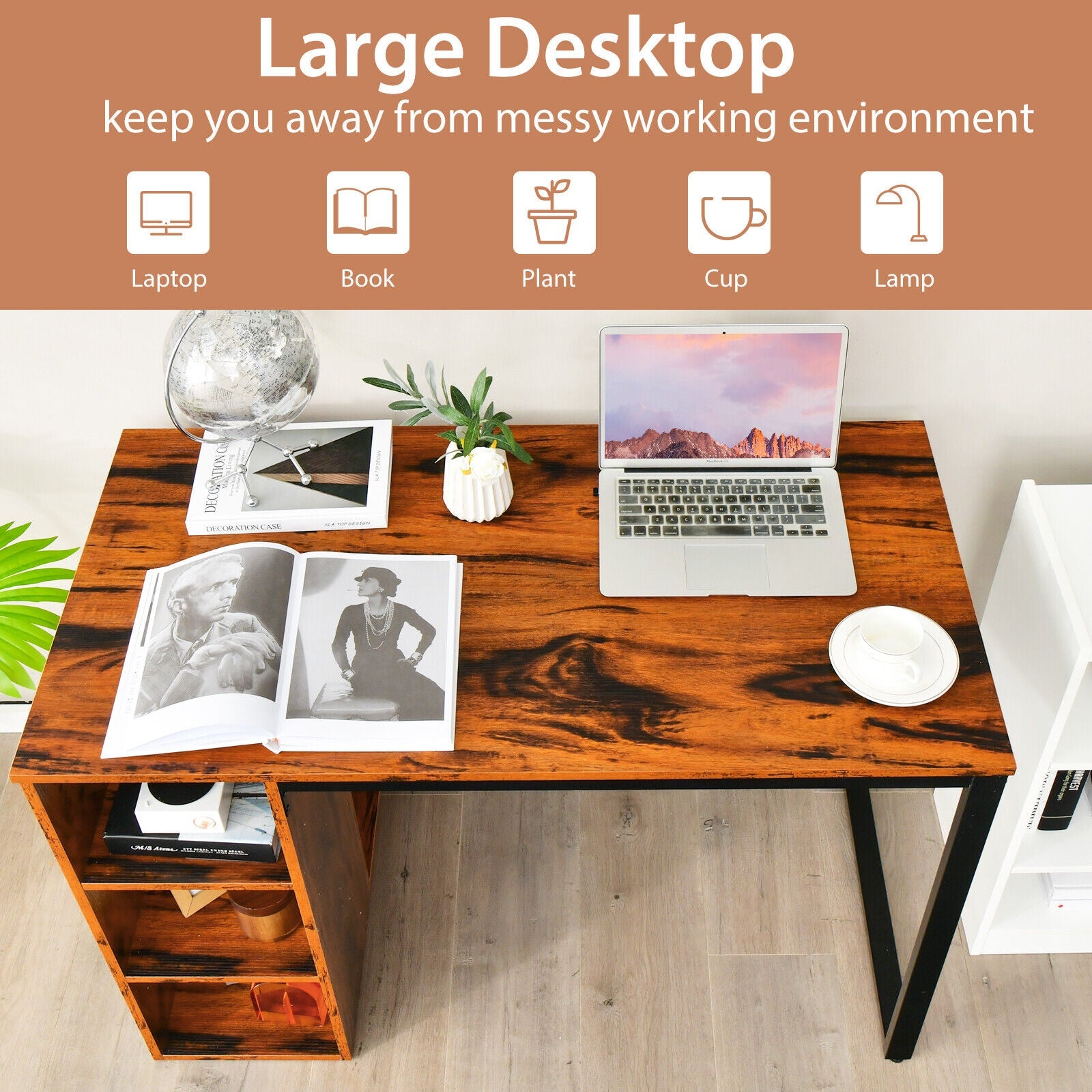 45 Inch Computer Desk with 5 Storage Compartments and Metal Frame