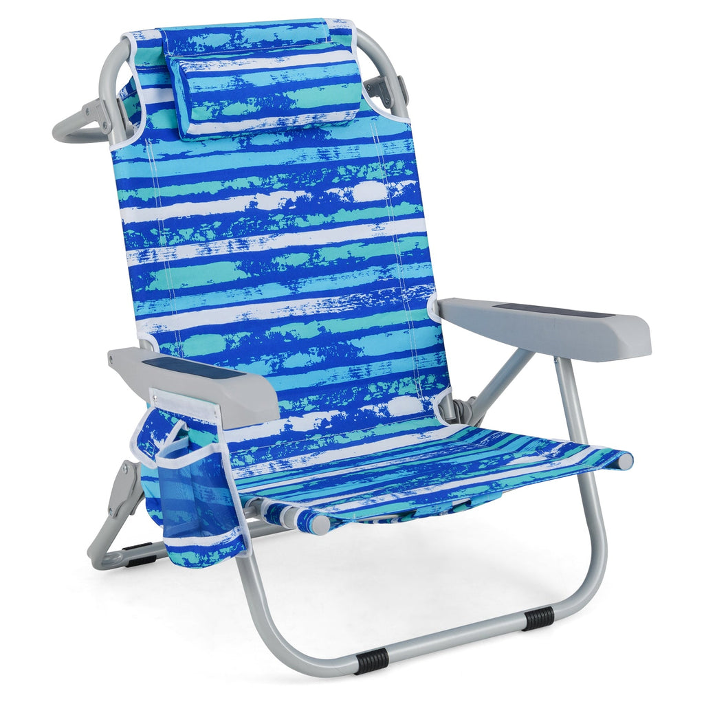 1 Piece Foldable Backpack Beach Chair with Cup Holder and Storage Pockets for Outdoor