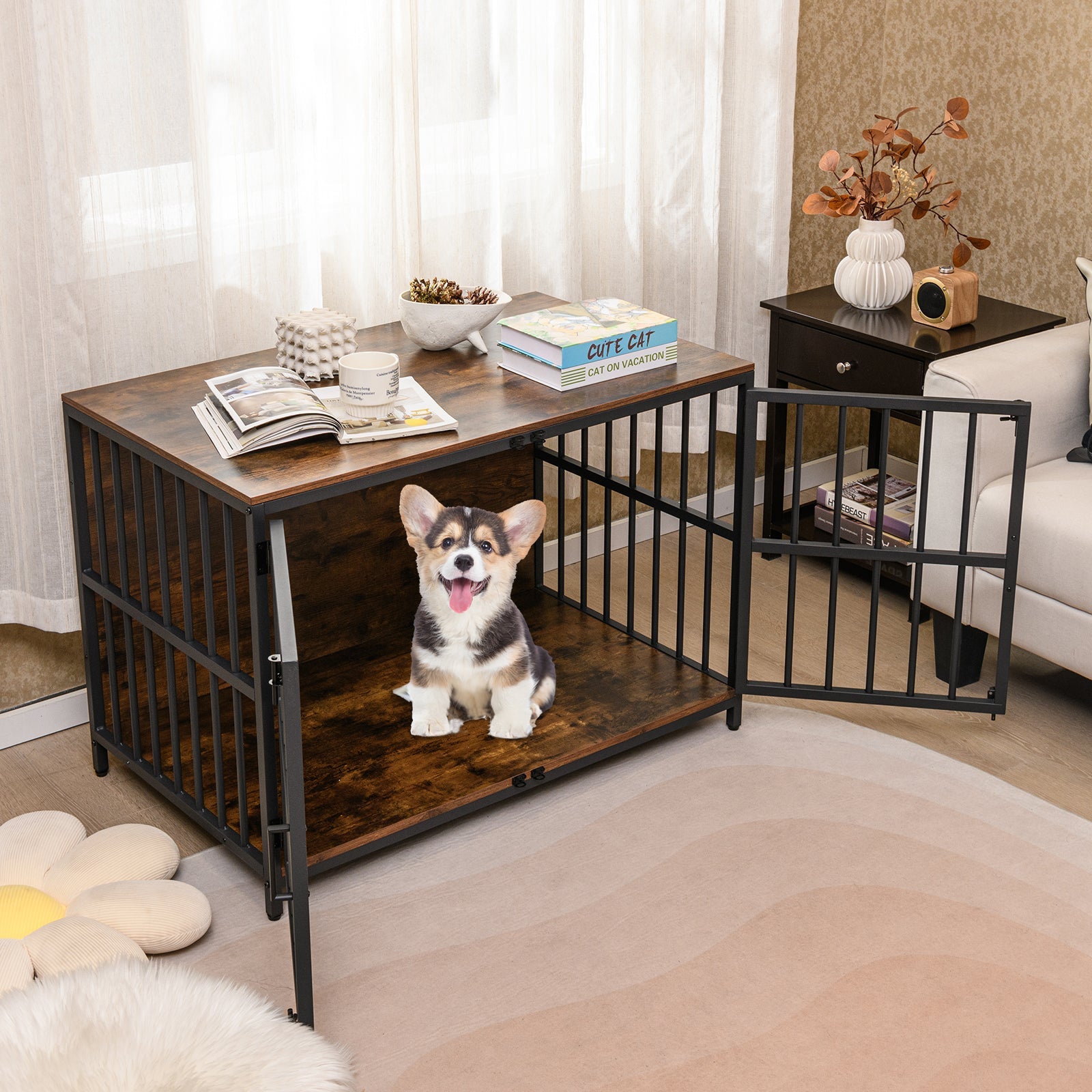 40 Inch Dog Crate Furniture Dog Kennel with Dual Lockable Double Doors