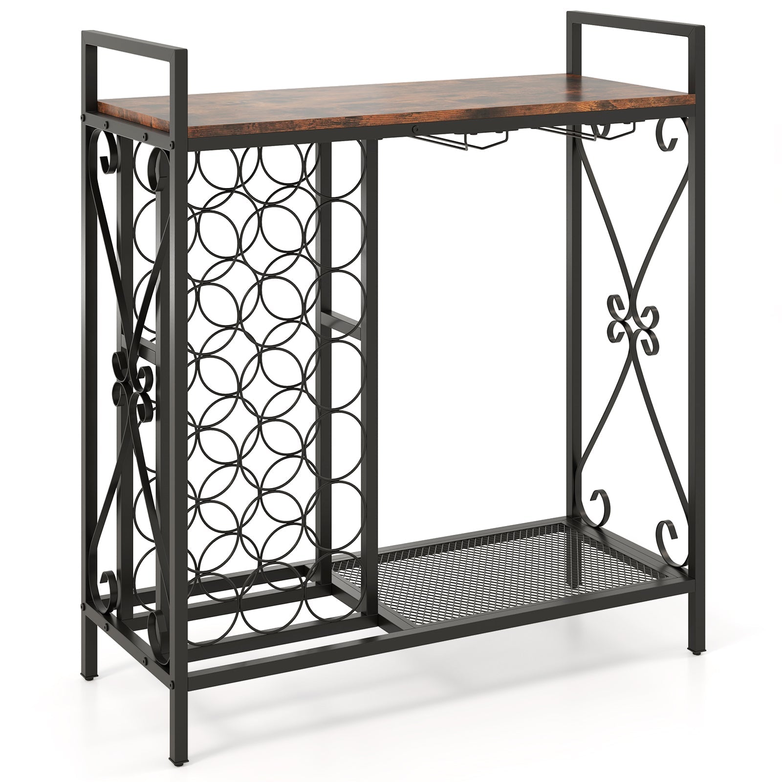 21 Bottle Wine Rack Freestanding Floor Wine Bottle Organizer with Glass Holder