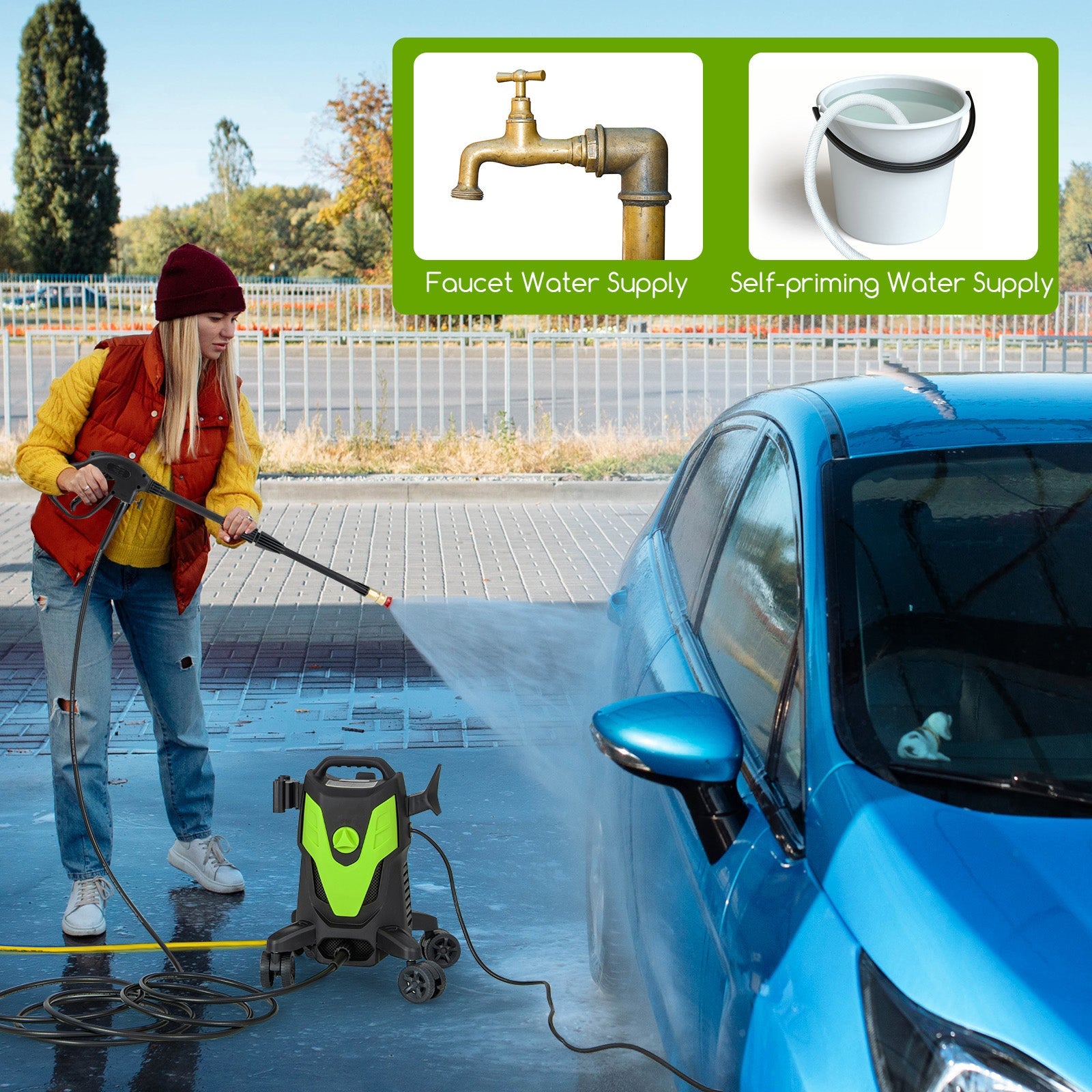 2400 PSI Electric Pressure Washer with 4 Universal Wheels