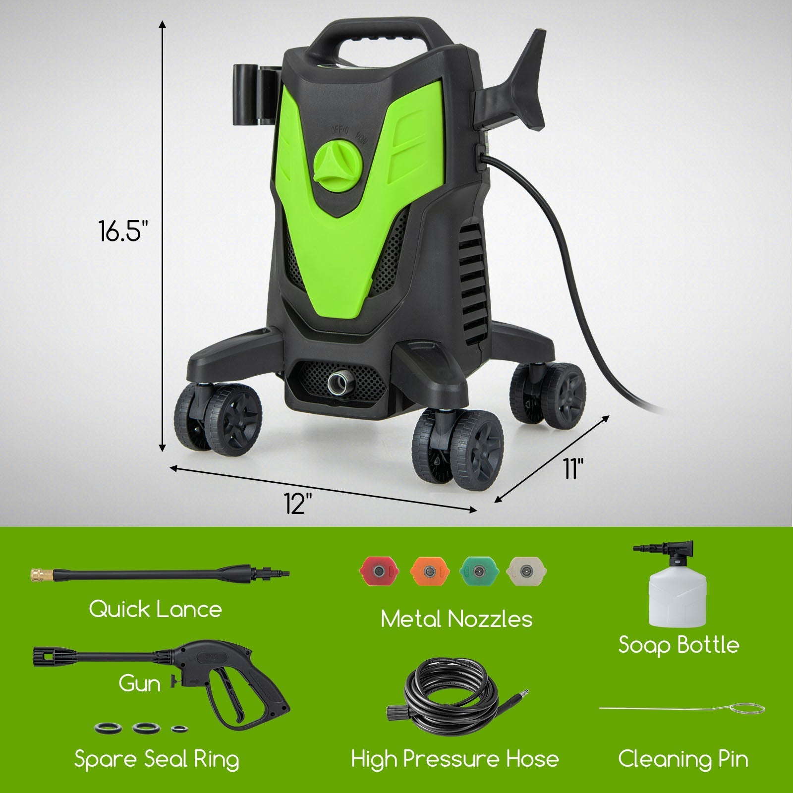2400 PSI Electric Pressure Washer with 4 Universal Wheels