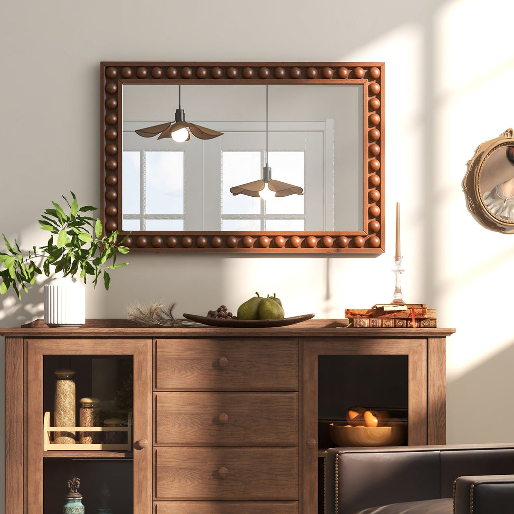 24 x 36 Inches Rustic Wall Mirror with Solid Wood Frame for Living Room Bedroom