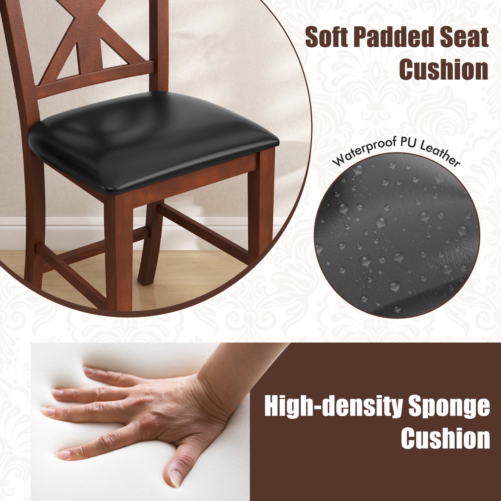 24 Inch Upholstered Dining Chair with Hollowed High Backrest Set of 2-Brown