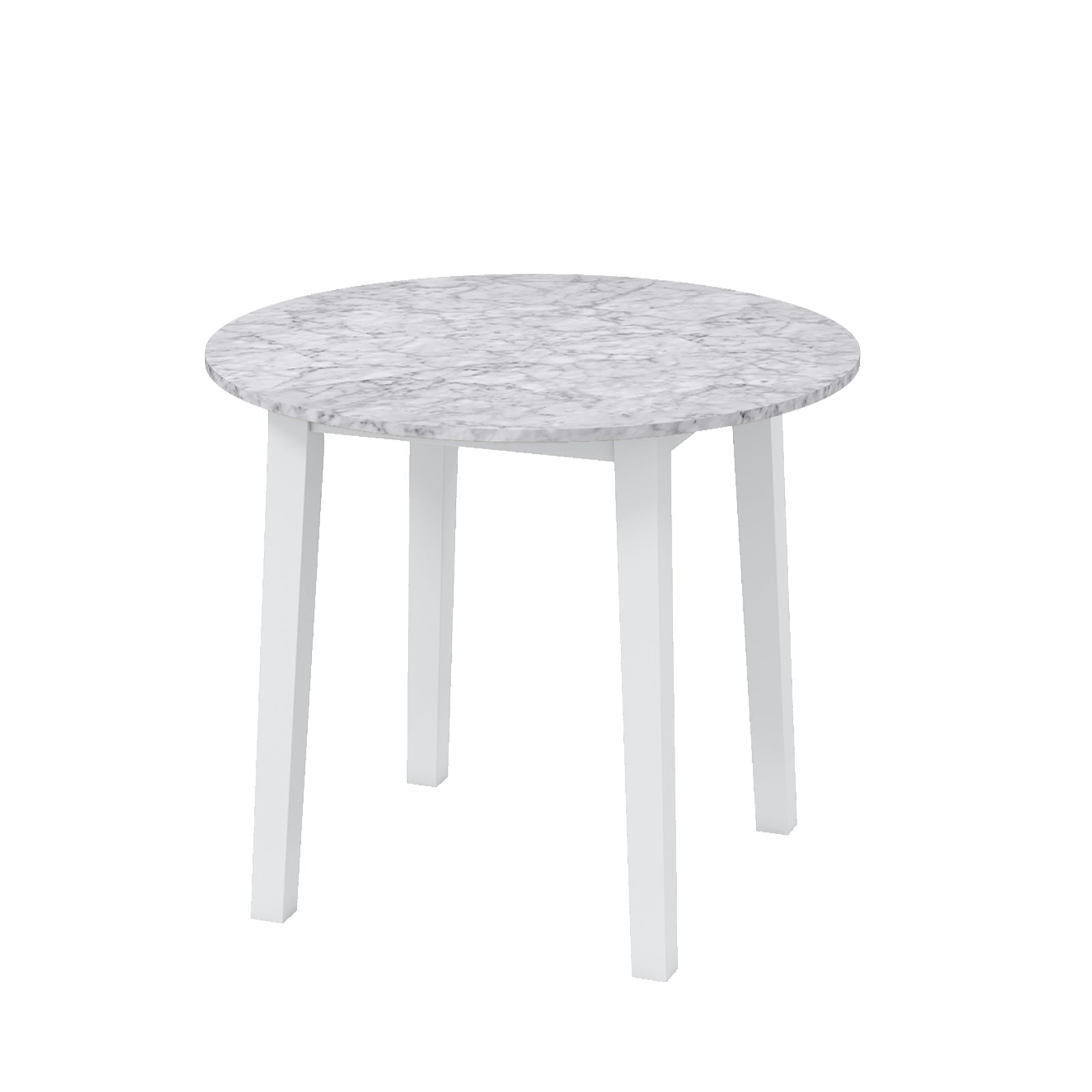 35 Inch Round Dining Table with Rubber Wood Legs and Marble-textured Veneer Tabletop