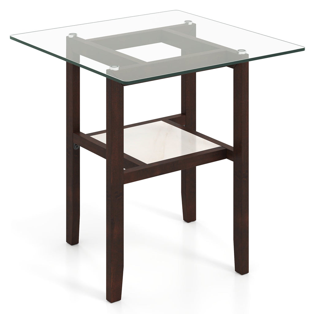 24 Inch 2-Tier Square Glass Coffee Table Center Table with Storage Shelf-Brown