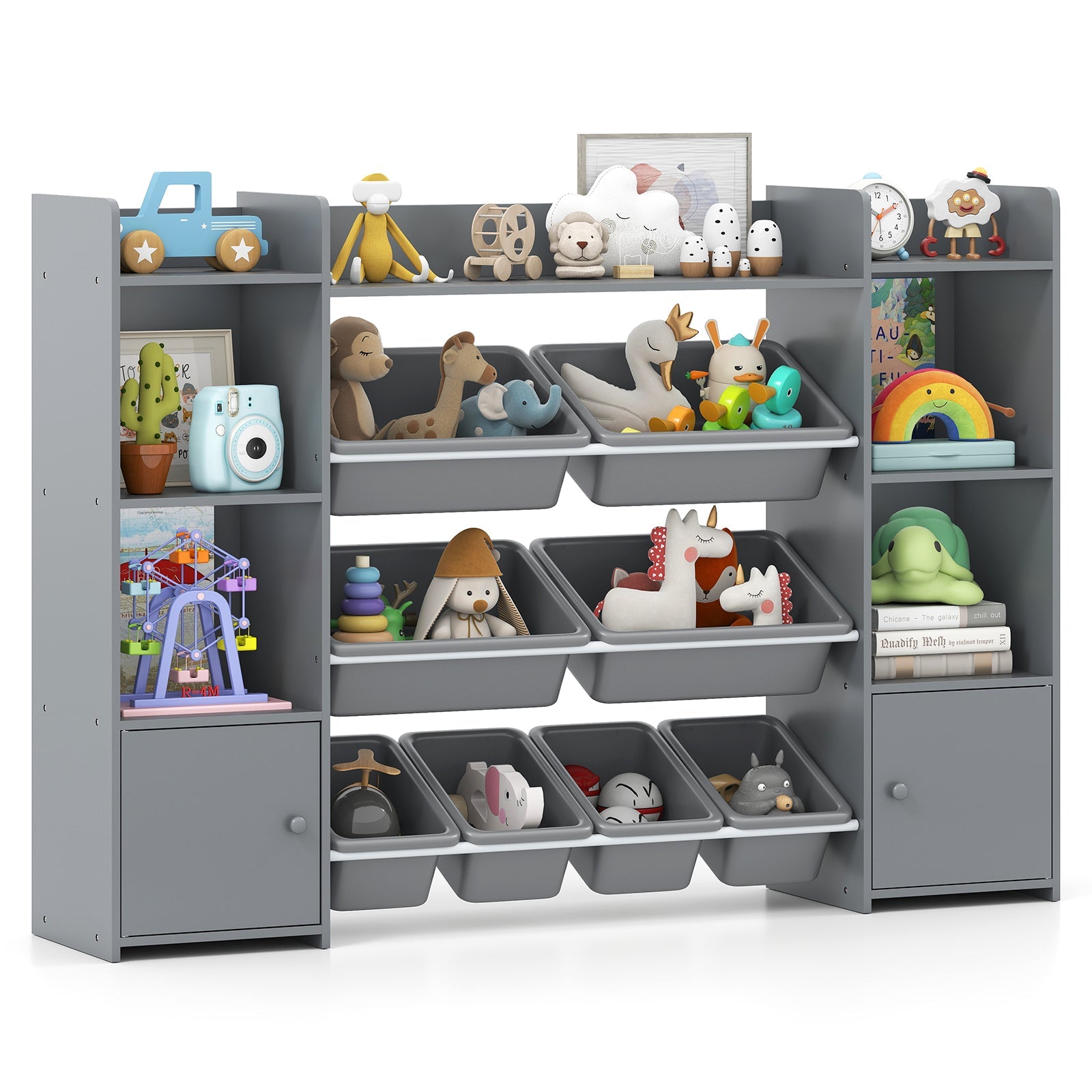 56 inch Large Toy Storage Organizer with 8 Removable Bins and Bookshelf
