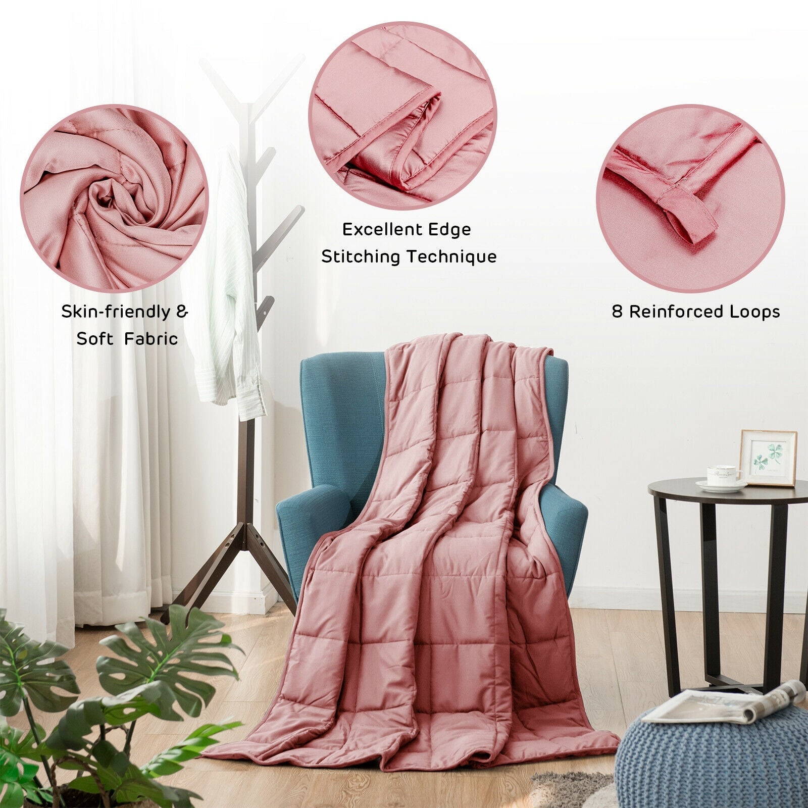 20 lbs 60" x 80" Heavy Weighted Soft Breathable Blanket with Natural Bamboo Fabric -Pink